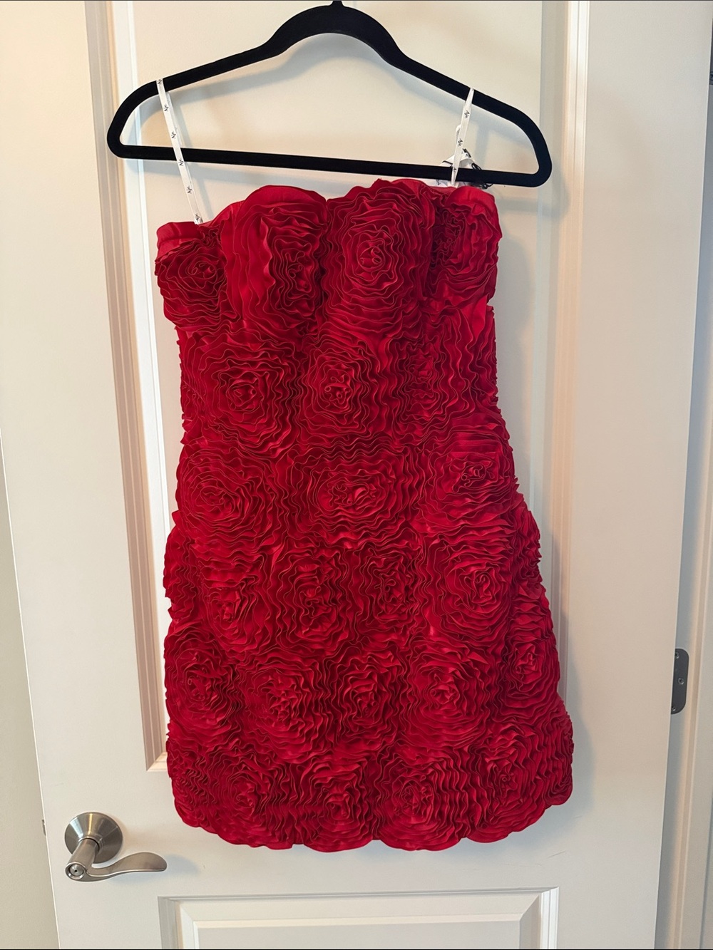 Aje Red Rose-Textured Strapless Dress